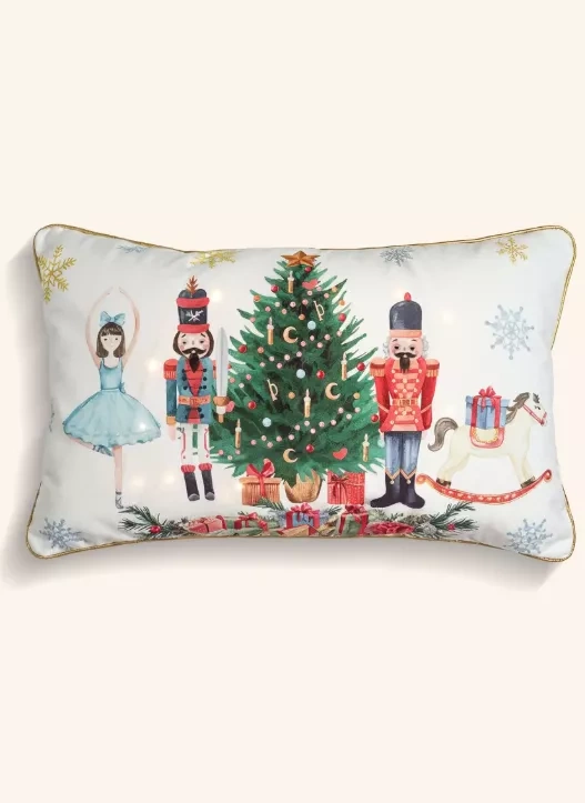 Christmas Time Poszewka świąteczna LED BN23 – biała i zielona, velvet, 12 światełek LED, zamek