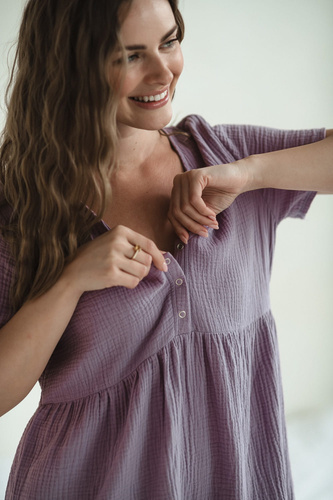 Aurora muślinowa koszula nocna ciążowa i do karmienia Milk&Love lawendowy