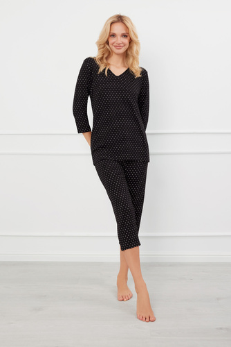 Puntini Piżama Damska 3/4 Italian Fashion - czarny