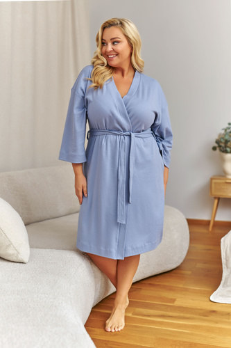 7469 Doctor Nap Szlafrok damski bawełniany kimono różowy miękki-sky blue