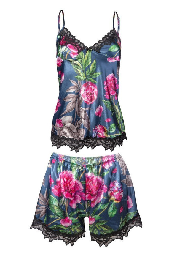 Flowers Komplet piżama damska DKaren -DK-KV czarny 008