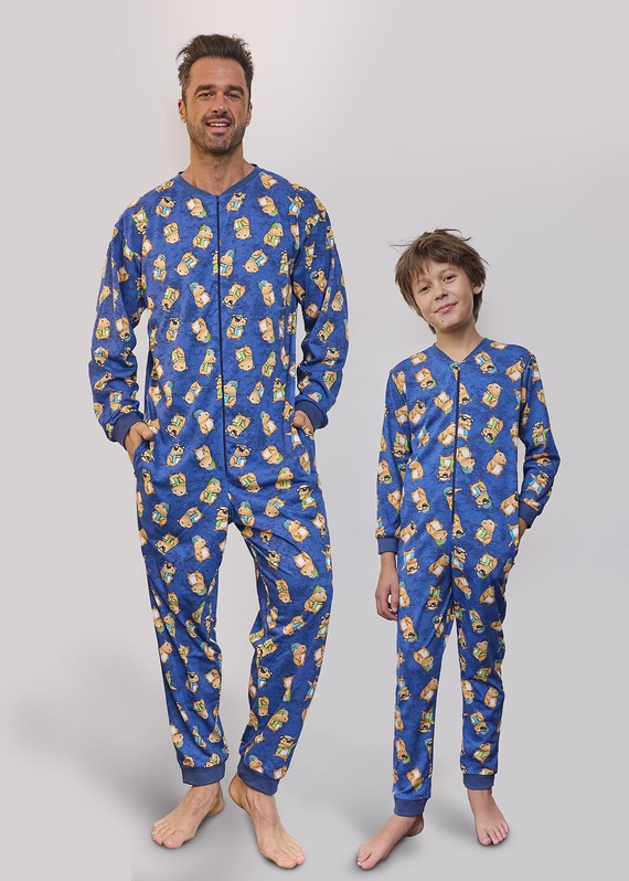 196/319 Capybara 2 Kombinezon męski Cornette – bawełniany, jeansowy, z zabawnym nadrukiem