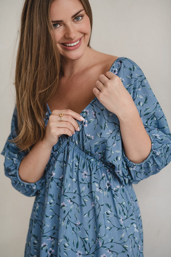 Milk Sun Sukienka ciążowa i do karmienia Milk&Love niebieska w kwiatuszki
