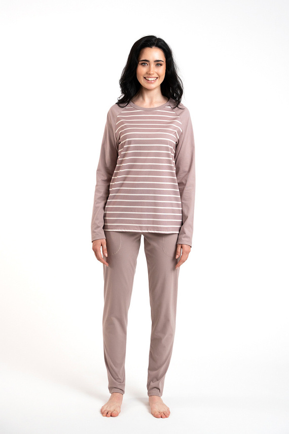 Oda Piżama Damska długi rękaw, długie spodnie Italian Fashion - druk cappuccino/cappuccino