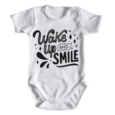 "WAKE UP AND SMILE" Moocha Body krótki rękaw biały