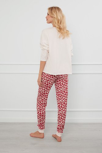 Evora Piżama Damska długi rękaw, długie spodnie Italian Fashion - ecru/druk