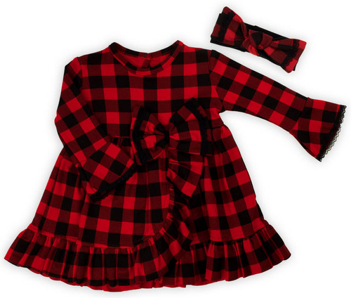 Sukienka + opaska 163566 "Magia Świąt" Nicol - kratka: czarny, czerwony