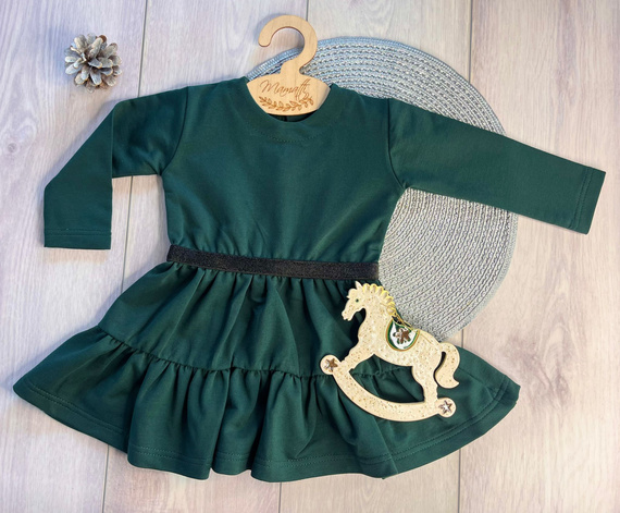 Sukienka dziewczęca SE03 Mamatti Merry Christmas – bawełniana, zielona z długim rękawem