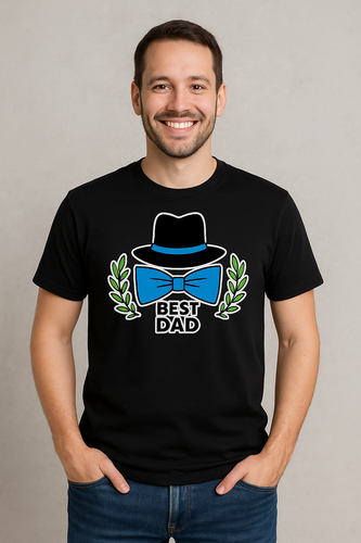 "Best dad z kapeluszem i muszką" Moocha koszulka męska czarny