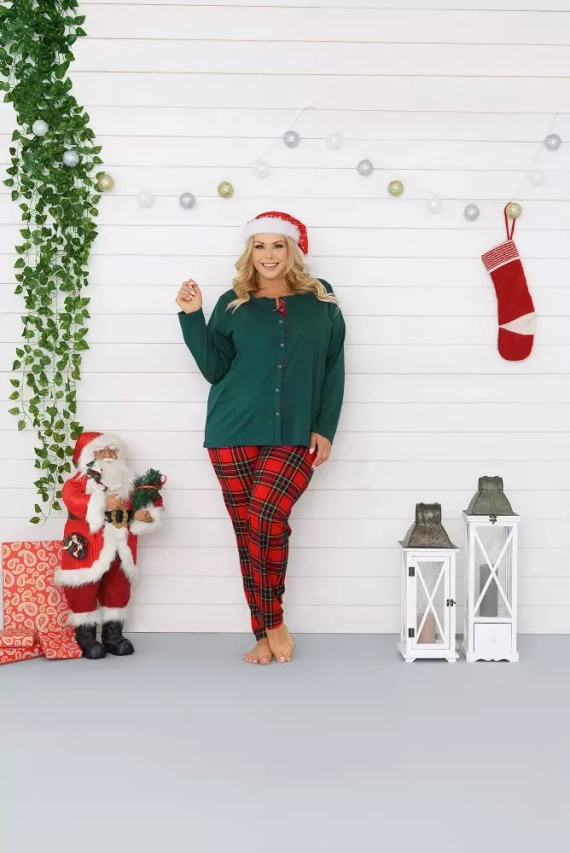 Zorza piżama damska długi rękaw, spodnie Italian Fashion - czerwony/druk