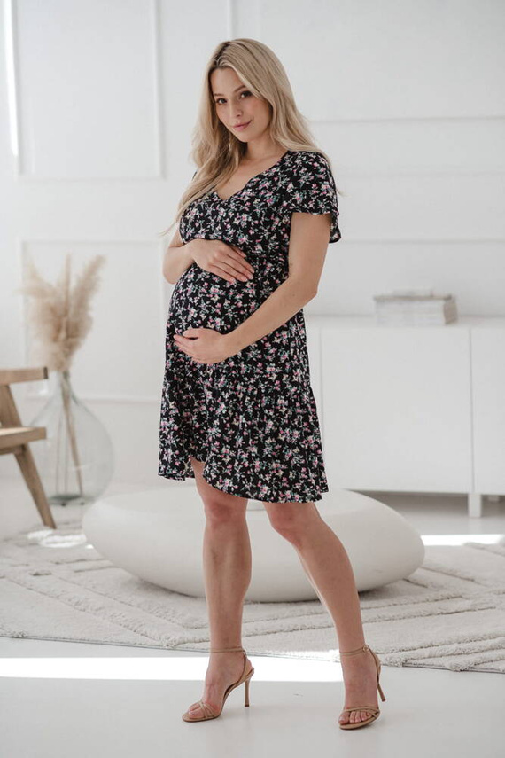 Lovely Dress Milk&Love sukienka ciążowa i do karmienia granat w różyczki