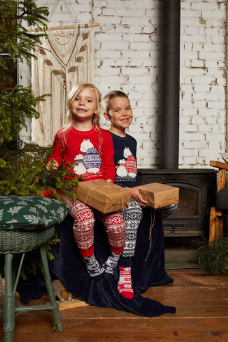 Piżama dziewczęca długi rękaw, spodnie Italian Fashion Arktyka -  czerwony/druk