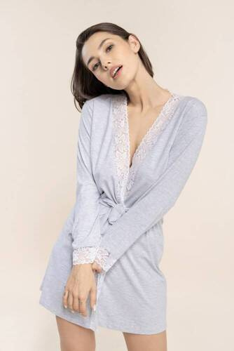 46 Szlafrok damski z koronką Bonamera szary melanż