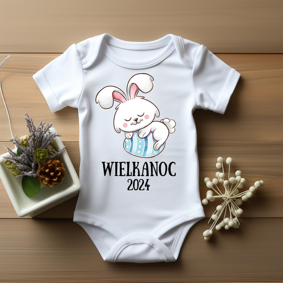 "Wielkanoc z króliczkiem dla chłopca" Moocha body krótki rękaw biały 