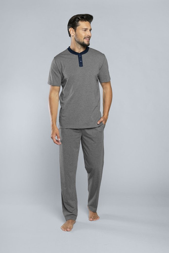 Profit Piżama Męska krótki rękaw, długie spodnie Italian Fashion- śr.melanż