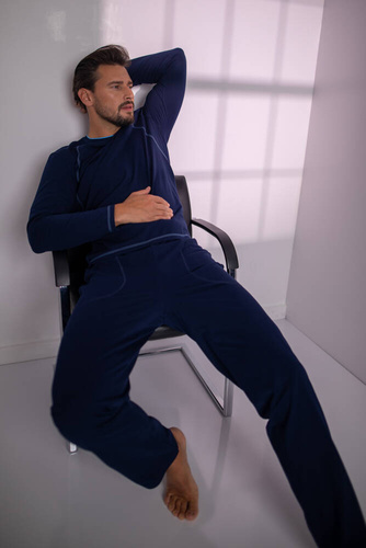 Salomon Piżama Męska długi rękaw, długie spodnie Italian Fashion - granatowy/niebieski