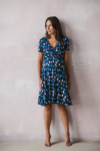 Two Ways MIDI Milk&Love Sukienka ciążowa i do karmienia krótki rękaw listki na granacie