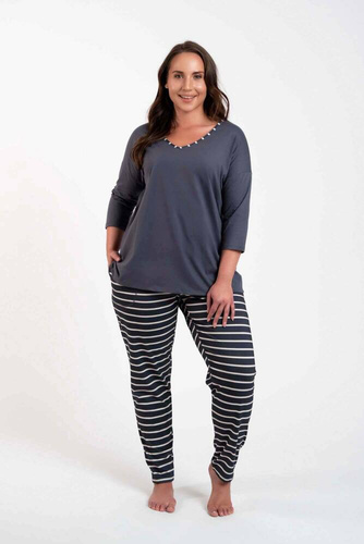 Betty Piżama Damska 3/4 rękaw, długie spodnie Italian Fashion - druk grafitowy/grafitowy