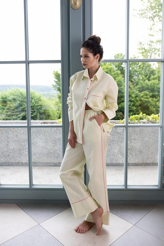 Piżama damska Sensis Raven limonkowa – bawełniana, koszula + spodnie