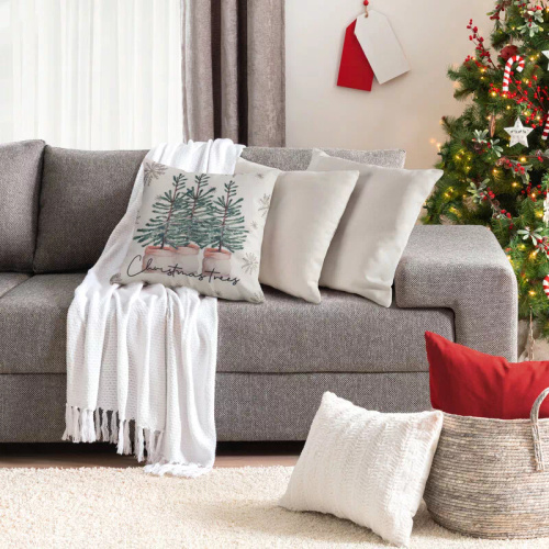 Chp 223 Poszewka świąteczna Eurofirany – kremowa z zielonymi choinkami, dekoracyjna