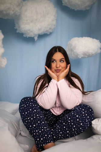 Libra Piżama Damska rozpinana długi rękaw i spodnie Italian Fashion - różowy/druk