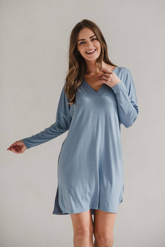 Moon bambusowa koszula nocna ciążowa i do karmienia długi rękaw Milk&Love błękitny