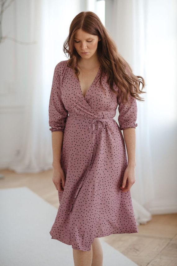 Milk Shake sukienka ciążowa i do karmienia rękaw 3/4 Milk&Love liliowa w groszki