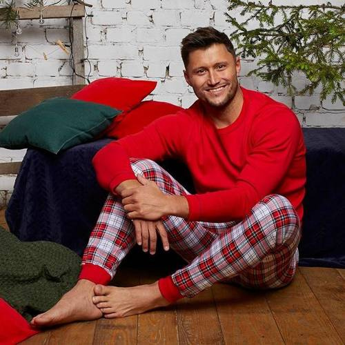 Moss Piżama Męska długi rękaw, długie spodnie Italian Fashion- czerwony/druk