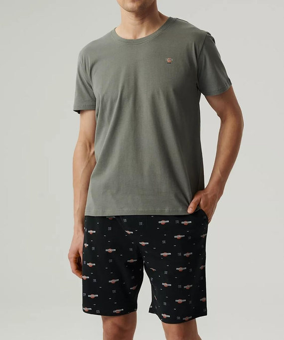 NMP-384  Piżama męska krótki rękaw, Atlantic-khaki czarny