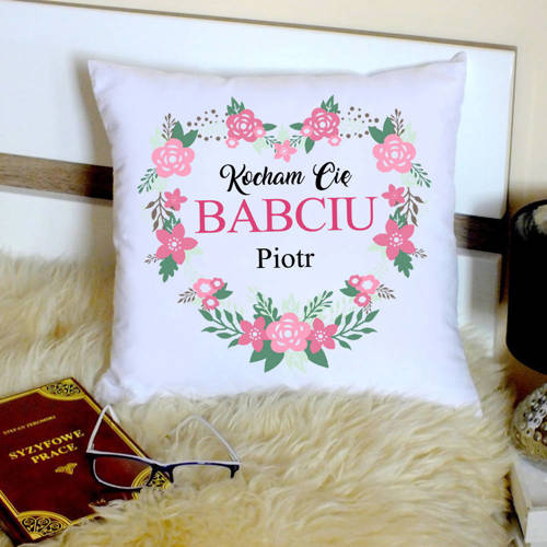 "Kocham Cię BABCIU z Twoim imieniem" Poduszka z nadrukiem na Dzień Dziadka Moocha