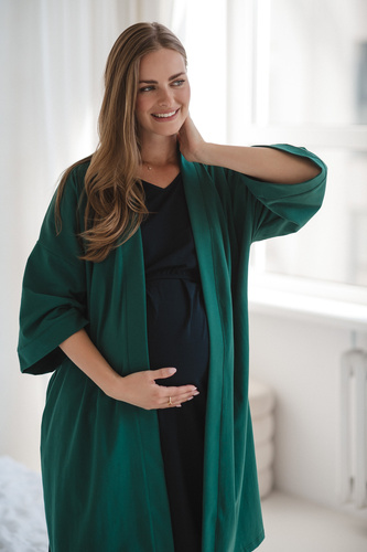 Szlafrok ciążowy Milk&Love butelkowa zieleń– bawełna z elastanem, komfortowy, rękaw 7/8