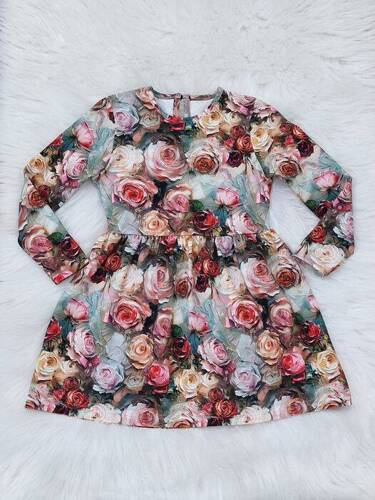 Malowane Kwiaty Sukienka długi rękaw Bambarillo