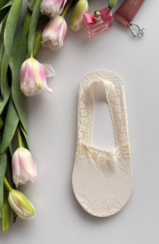 Baleriny damskie Magnetis Listki z koronką i silikonem – niewidoczne stopki beige