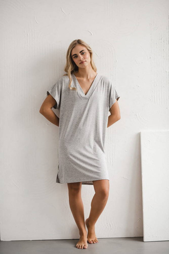 Moon wiskozowa koszula nocna ciążowa i do karmienia Milk&Love jasny szary melanż