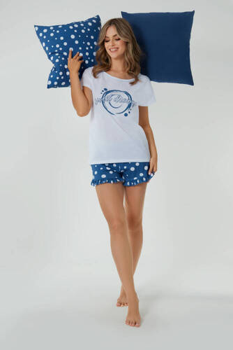 Raba Piżama Damska krótki rękaw, spodenki Italian Fashion - biały/druk niebieski