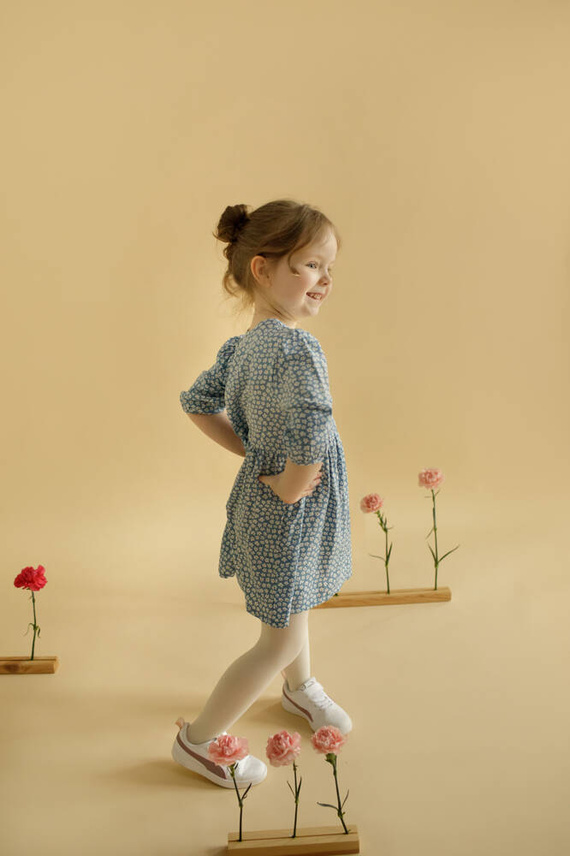 Lilian Pinokio Sukienka, długi rękaw - niebieski