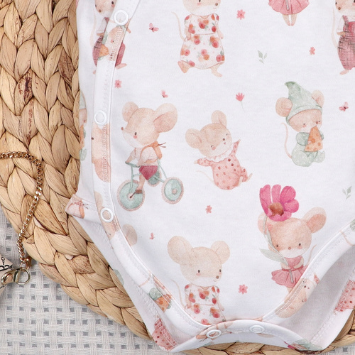 ABN-5683 Body niemowlęce Nini Małe Myszki organiczna bawełna kopertowe krótki rękaw