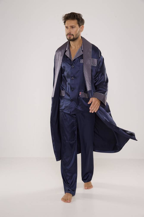 939 Piżama Męska Satyna-granatowy