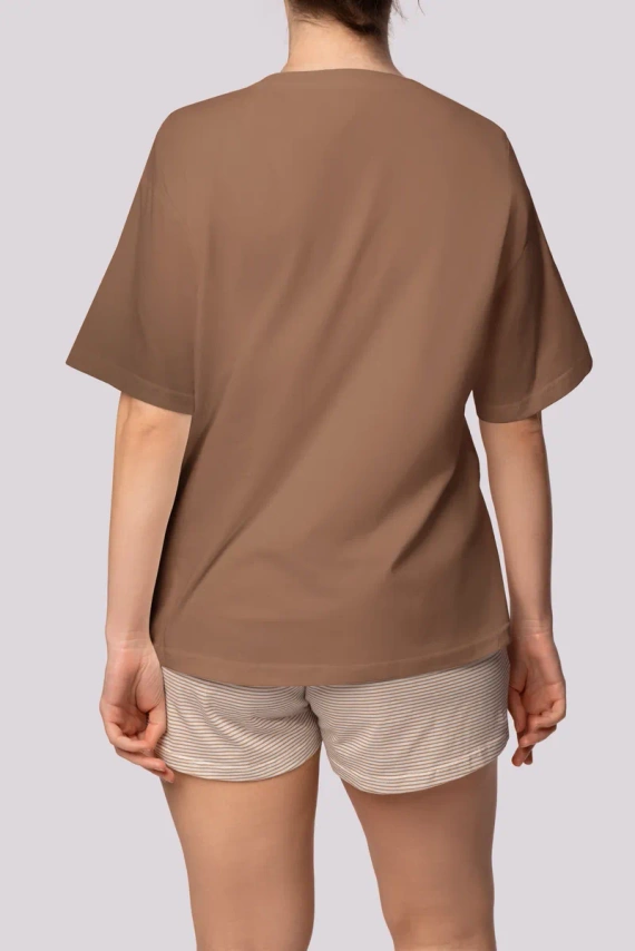 Stripe shortsleeve Piżama damska Mona karmel