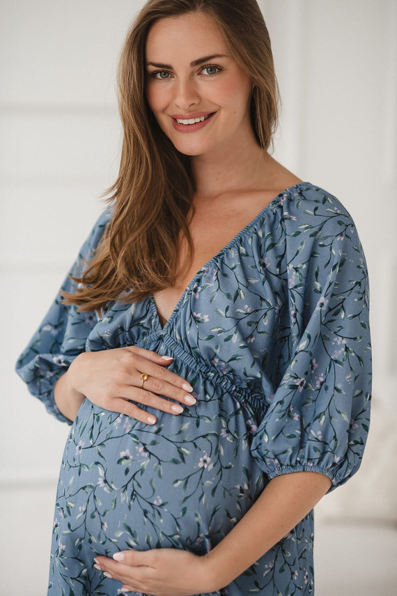 Milk Sun Sukienka ciążowa i do karmienia Milk&Love niebieska w kwiatuszki
