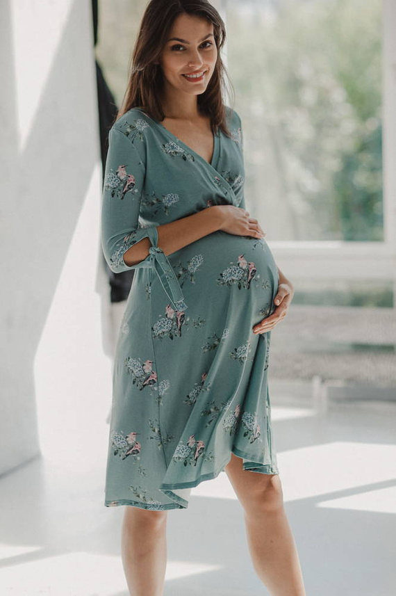 Two Ways MIDI Milk&Love Sukienka ciążowa i do karmienia eukaliptus w hortensje