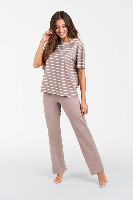 Betty Piżama Damska krótki rękaw, długie spodnie Italian Fashion - cappuccino/druk cappuccino