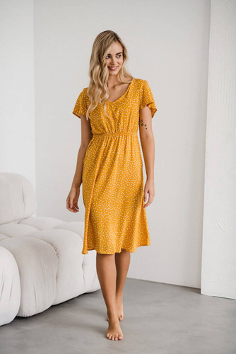 Lovely Dress Midi Milk&Love sukienka ciążowa i do karmienia musztardowy w groszki
