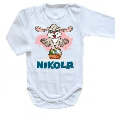 "Wielkanoc zajączek z koszyczkiem z imieniem" Moocha body długi rękaw biały