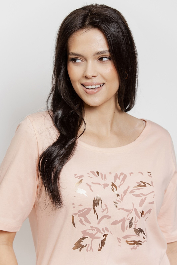 Koszula nocna Valentina 3572/3537 Taro morelowy– bawełniana, krótki rękaw