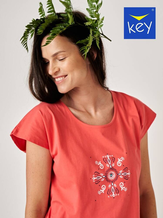 LNS 454 Piżama Damska bawełniana Key - koralowy