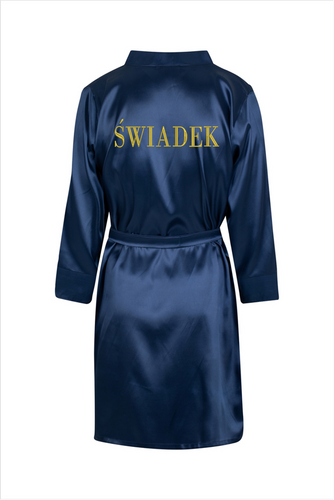 Świadek Szlafrok męski satynowy ByShelly - granatowy/złoty