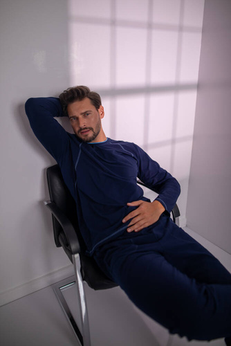 Salomon Piżama Męska długi rękaw, długie spodnie Italian Fashion - granatowy/niebieski