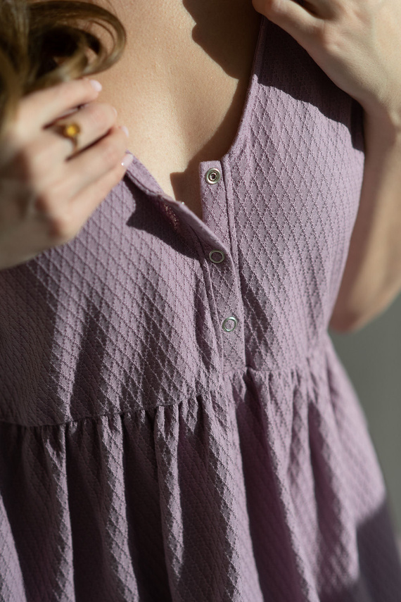 Aurora Koszula nocna ciążowa i do karmienia lawendowa Milk&Love – bawełniana, rozpinana, polska produkcja