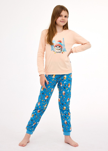 977/188, 978/188 Piżama dziewczęca Paris – bawełna, długi rękaw, kolor brzoskwiniowy